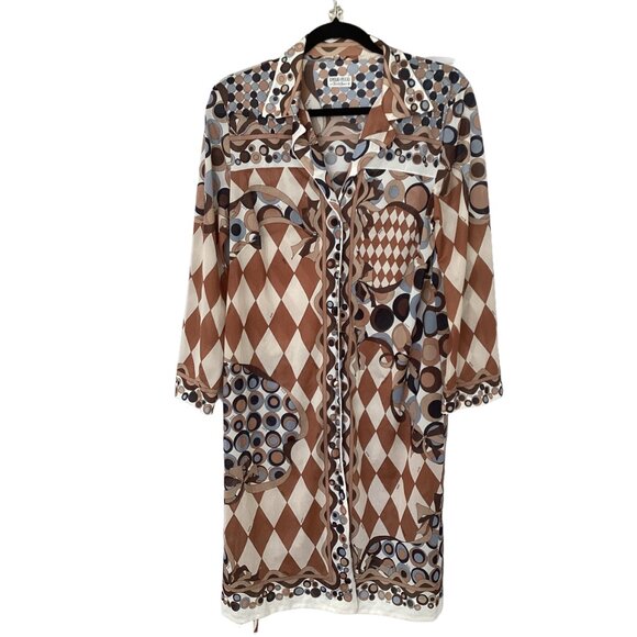 Emilio Pucci 1960s Harlequin & Circle Pattern Bed Jacket Robe Duster Size S/M - Picture 2 of 8